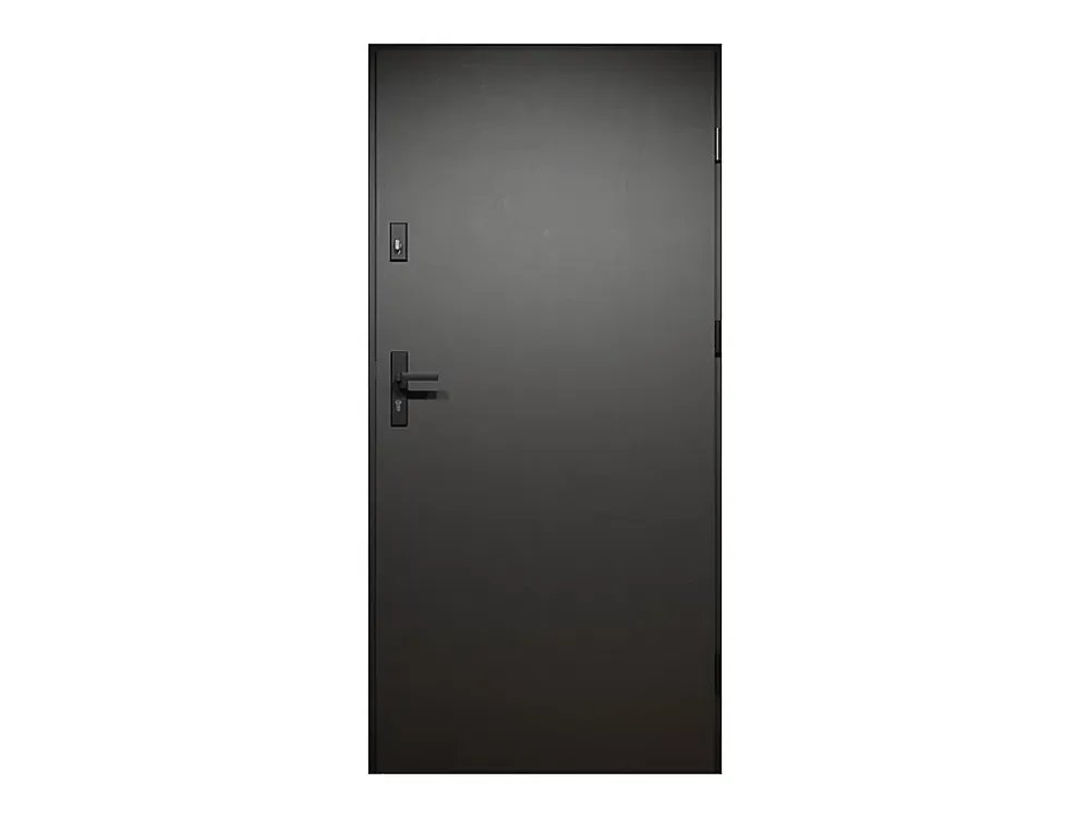 Vente-unique Porte D'Entrée<Porte d'entrée pleine en acier H207 x L100 cm - Noir et effet chêne - épaisseur 55 mm - poussant gauche - MABENA