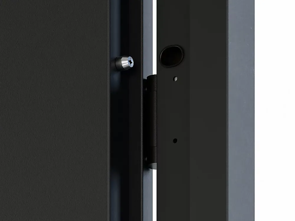 Vente-unique Porte d'entrée pleine en acier H207 x L100 cm - Noir et effet chêne - épaisseur 55 mm - poussant droit - MABENA- Porte D'Entrée