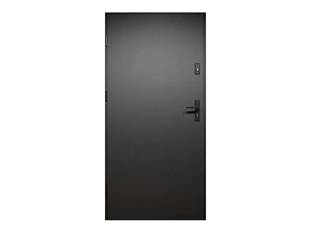 Vente-unique Porte d'entrée pleine en acier H207 x L100 cm - Noir et effet chêne - épaisseur 55 mm - poussant droit - MABENA- Porte D'Entrée