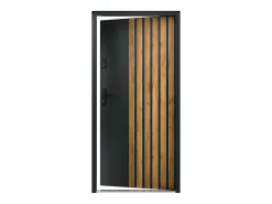 Vente-unique Porte d'entrée pleine en acier H207 x L100 cm - Noir avec rayures effet chêne - épaisseur 55 mm - poussant droit - COBRITA- Porte D'Entrée
