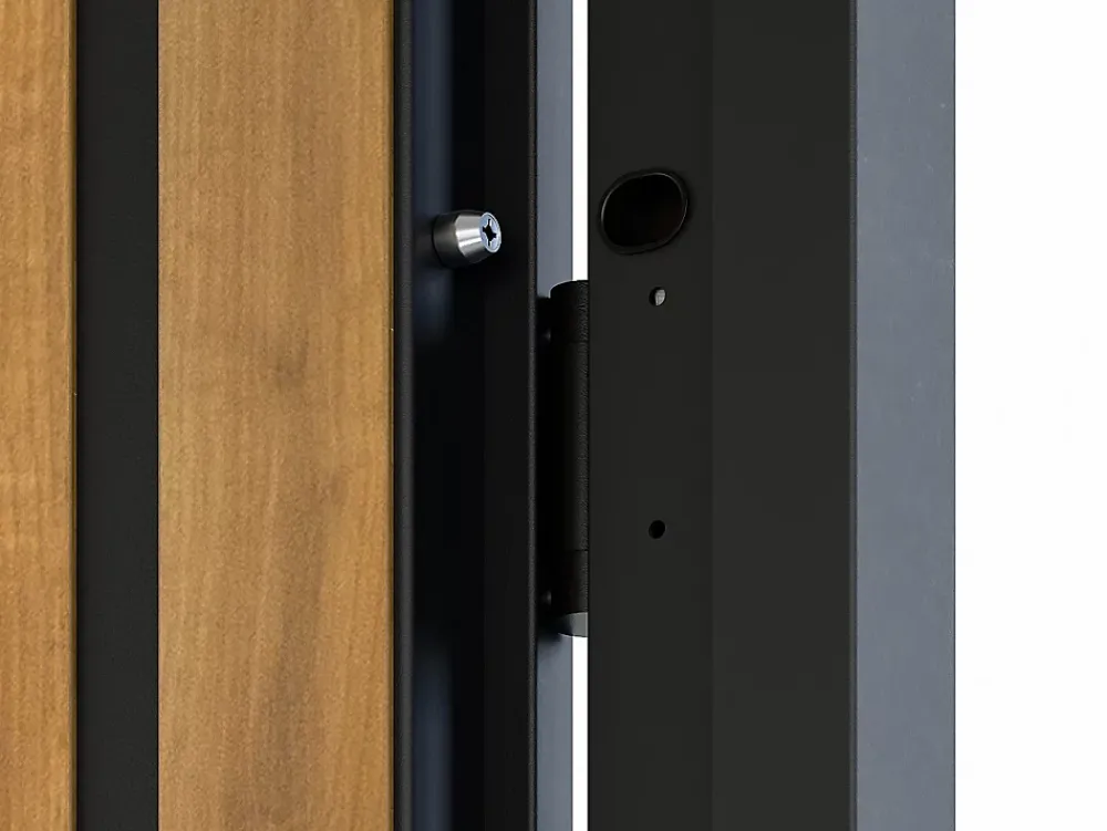 Vente-unique Porte d'entrée pleine en acier H207 x L100 cm - Noir avec rayures effet chêne - épaisseur 55 mm - poussant droit - COBRITA- Porte D'Entrée