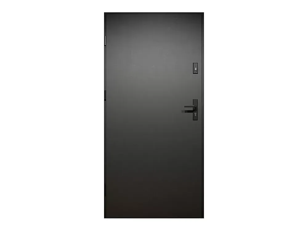 Vente-unique Porte d'entrée pleine en acier H207 x L100 cm - Noir avec rayures effet chêne - épaisseur 55 mm - poussant droit - COBRITA- Porte D'Entrée