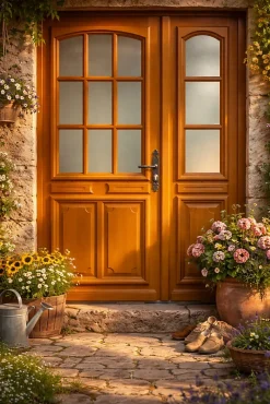 Gd Menuiseries Porte D'Entrée<Porte D'entrée Tiercée Bois Vitrée Marine H215 X L140 Côte Tableau P. Gauche