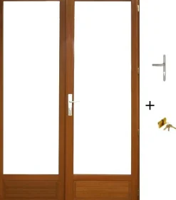 Gd Menuiseries Porte Fenetre Bois 2 Vantaux H205 X L120 Côte Tableau, Poignee, Barillet (ref 01245f924)- Porte-Fenêtre En Bois