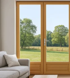 Gd Menuiseries Porte Fenetre Bois 2 Vantaux H215 X L140 Côte Tableau, Poignee, Barillet (ref 01245f924)- Porte-Fenêtre En Bois