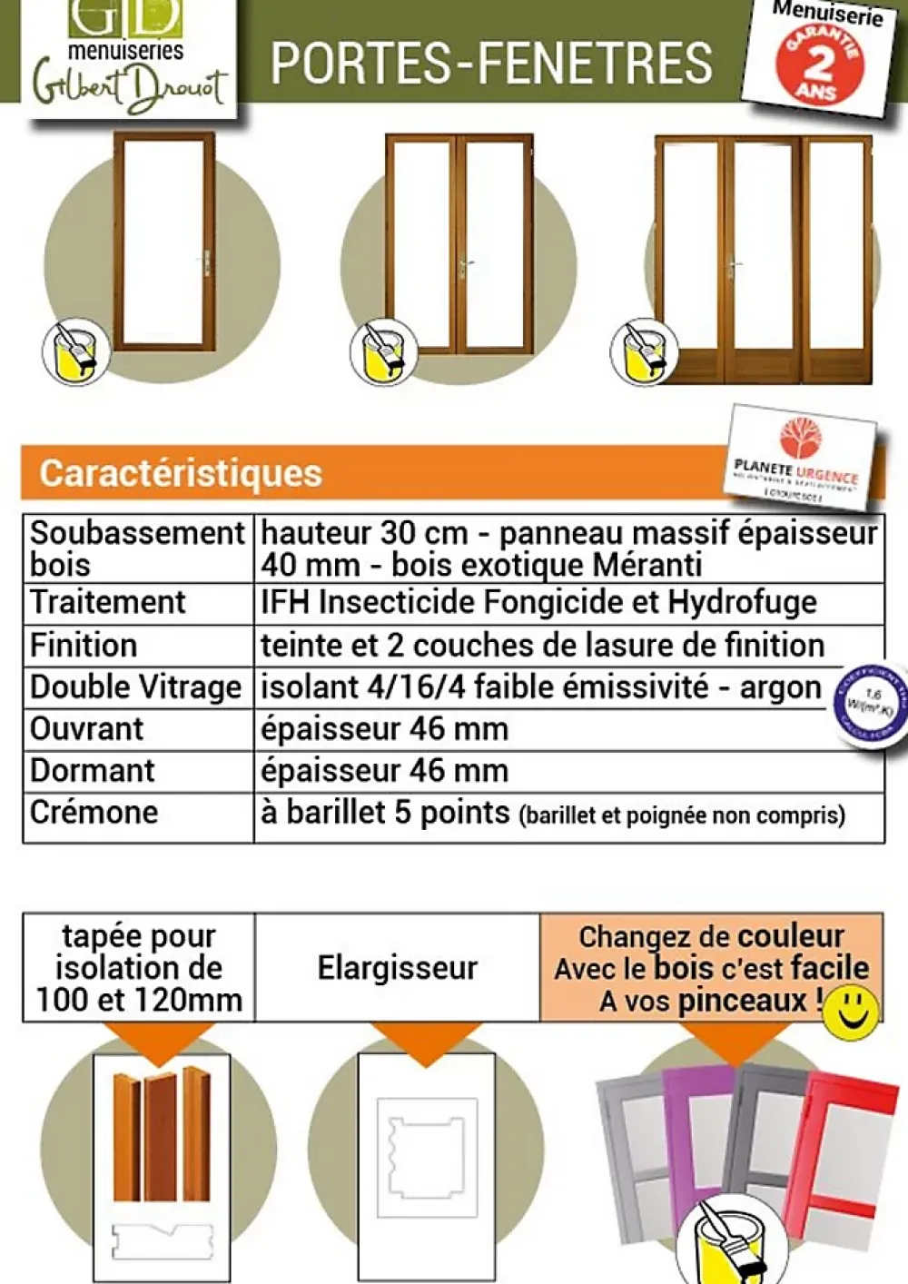 Gd Menuiseries Porte Fenetre Bois 3 Vantaux H215 X L180 Cotes Tableau- Fenêtre Bois