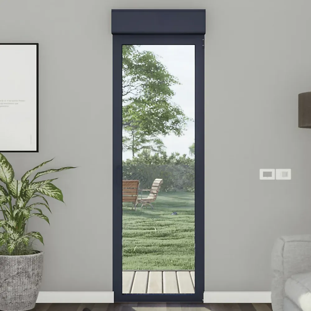GoodHome Porte fenêtre alu 1 vantail + volet roulant électrique gris - l.80 x h.215 cm, tirant gauche- Porte-Fenêtre En Aluminium