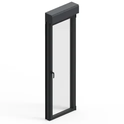 GoodHome Porte fenêtre alu 1 vantail + volet roulant électrique gris - l.80 x h.215 cm, tirant gauche- Porte-Fenêtre En Aluminium