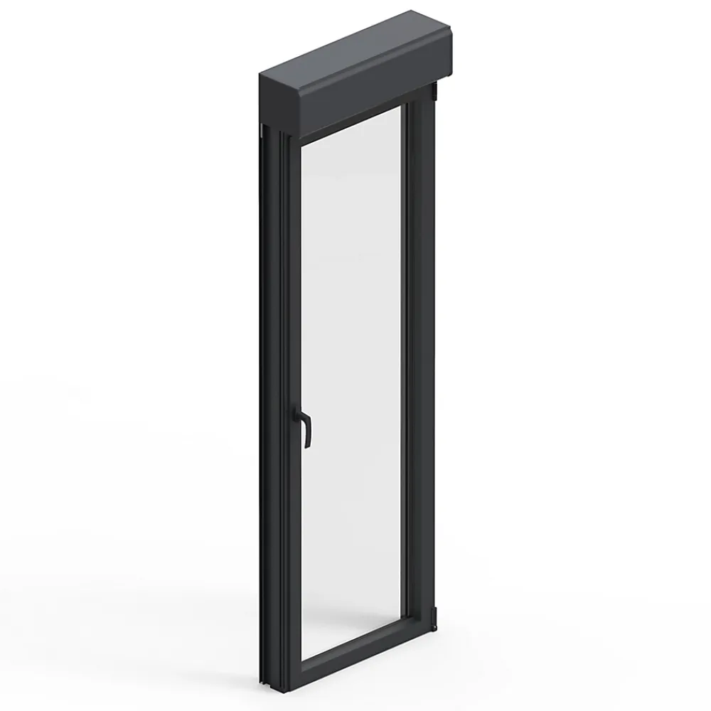 GoodHome Porte fenêtre alu 1 vantail + volet roulant électrique gris - l.80 x h.215 cm, tirant gauche- Porte-Fenêtre En Aluminium