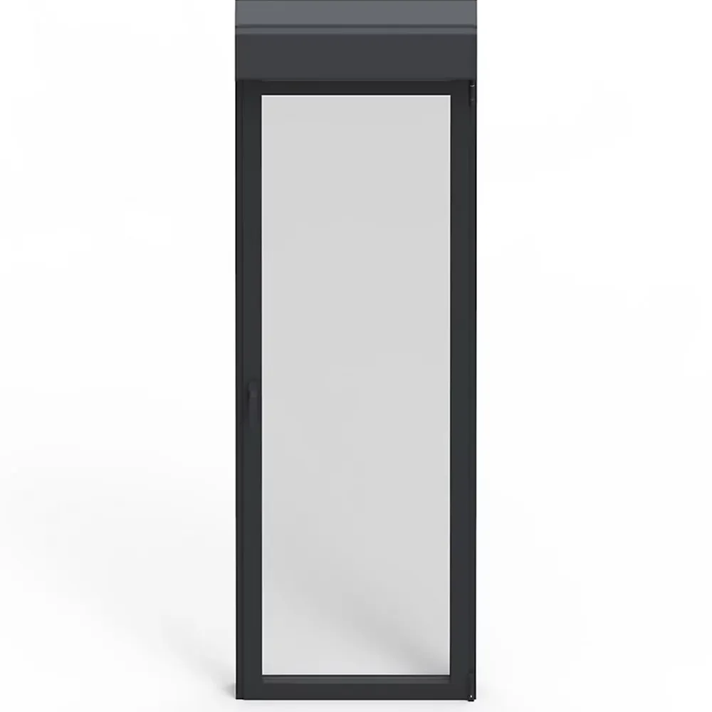 GoodHome Porte fenêtre alu 1 vantail + volet roulant électrique gris - l.80 x h.215 cm, tirant gauche- Porte-Fenêtre En Aluminium