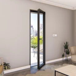 GoodHome Porte-Fenêtre En Aluminium<Porte fenêtre alu 1 vantail gris - l.80 x h.205 cm, tirant droit