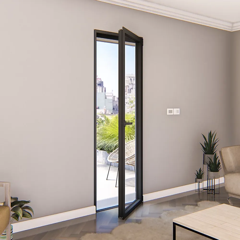GoodHome Porte fenêtre alu 1 vantail gris - l.80 x h.215 cm, tirant droit- Porte-Fenêtre En Aluminium