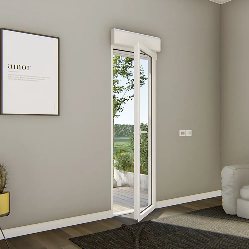 GoodHome Porte fenêtre alu 1 vantail + volet roulant électrique blanc - l.80 x h.215 cm, tirant droit- Porte-Fenêtre En Aluminium