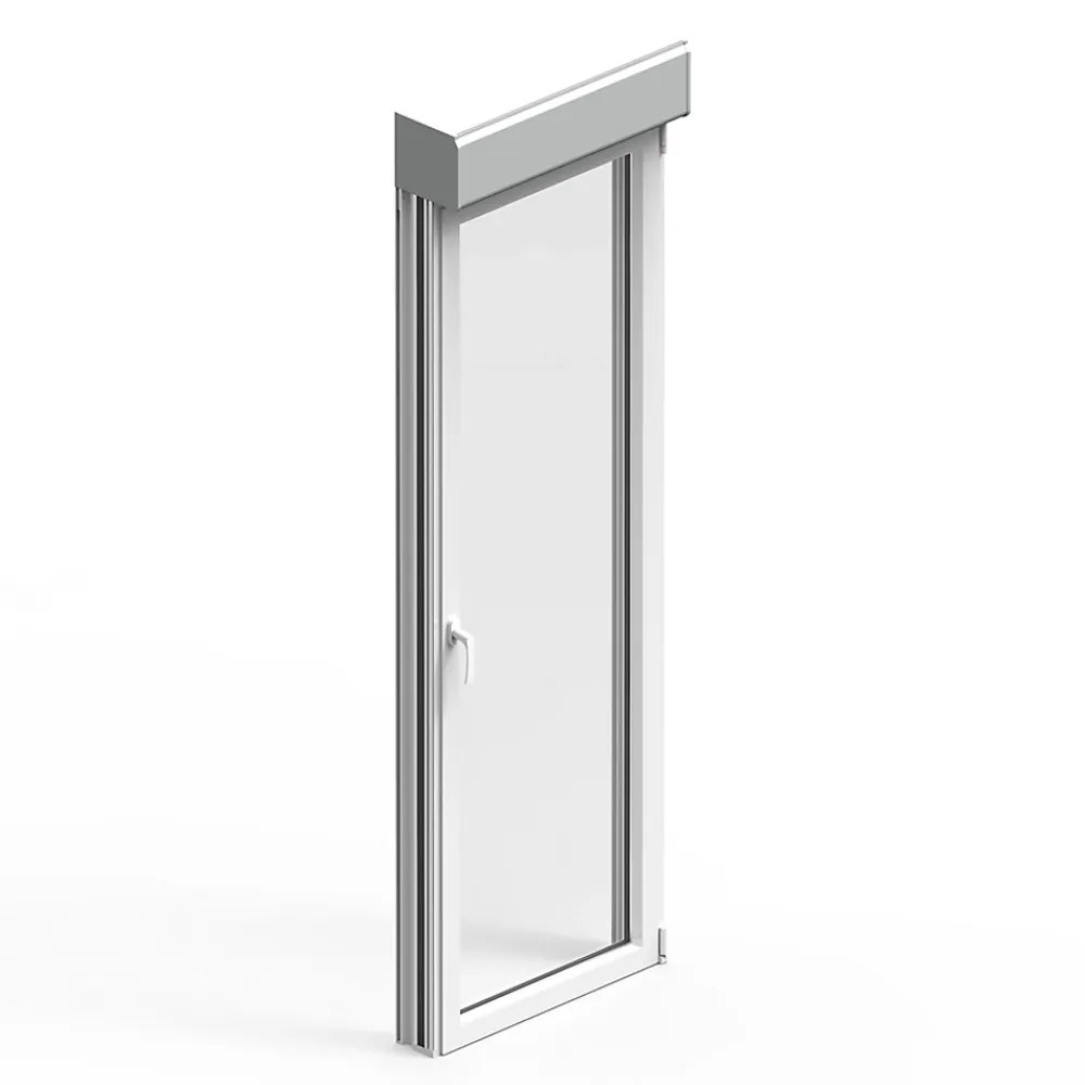 GoodHome Porte fenêtre alu 1 vantail + volet roulant électrique blanc - l.80 x h.215 cm, tirant droit- Porte-Fenêtre En Aluminium