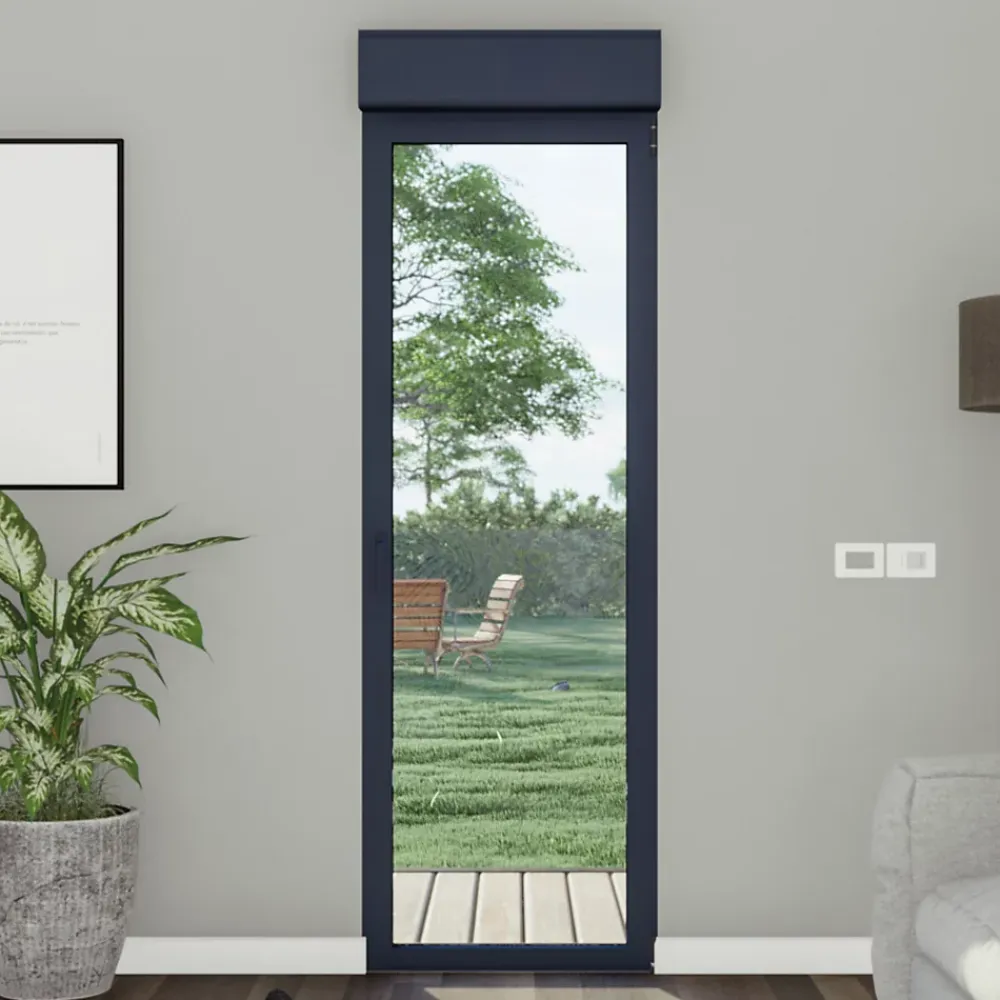 GoodHome Porte fenêtre alu 1 vantail + volet roulant électrique blanc - l.80 x h.215 cm, tirant droit- Porte-Fenêtre En Aluminium