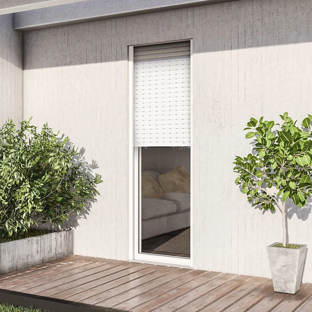 GoodHome Porte fenêtre alu 1 vantail + volet roulant électrique blanc - l.80 x h.215 cm, tirant droit- Porte-Fenêtre En Aluminium