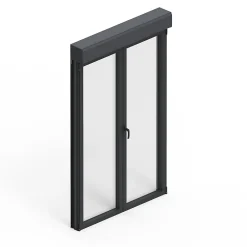 GoodHome Porte fenêtre alu 2 vantaux + volet roulant électrique gris - l.140 x h.215 cm, tirant droit- Porte-Fenêtre En Aluminium