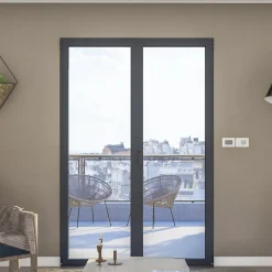 GoodHome Porte-Fenêtre En Aluminium<Porte fenêtre alu 2 vantaux gris - l.120 x h.215 cm, tirant droit