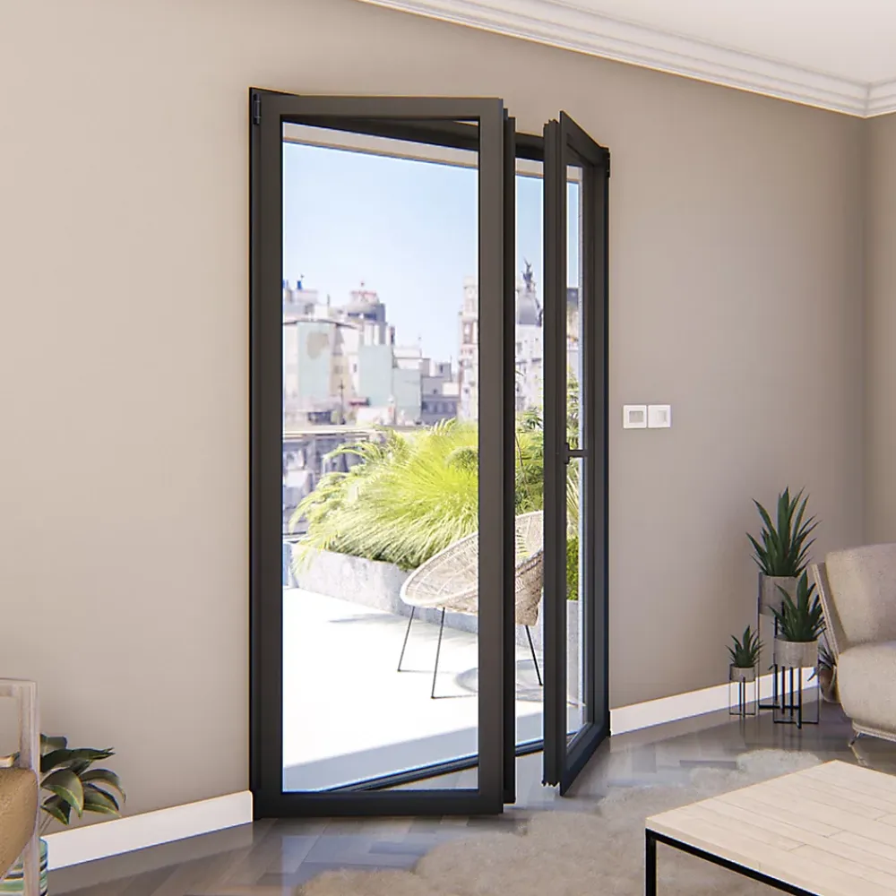 GoodHome Porte-Fenêtre En Aluminium<Porte fenêtre alu 2 vantaux gris - l.120 x h.215 cm, tirant droit