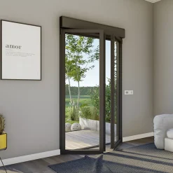 GoodHome Porte fenêtre alu 2 vantaux + volet roulant électrique gris - l.120 x h.215 cm, tirant droit- Porte-Fenêtre En Aluminium