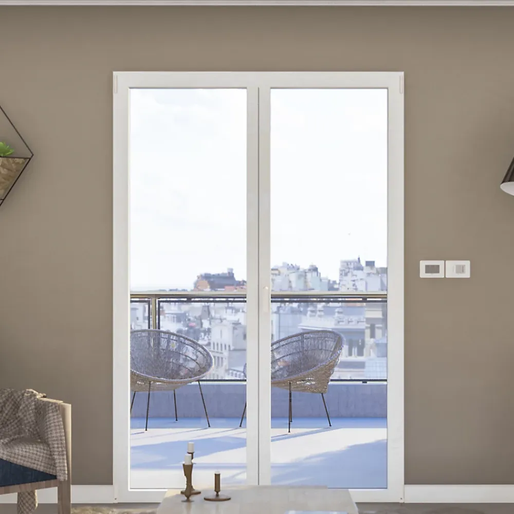 GoodHome Porte fenêtre alu 2 vantaux blanc - l.120 x h.215 cm, tirant droit- Porte-Fenêtre En Aluminium