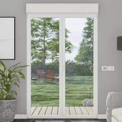GoodHome Porte-Fenêtre En Aluminium<Porte fenêtre alu 2 vantaux + volet roulant électrique blanc - l.120 x h.215 cm, tirant droit