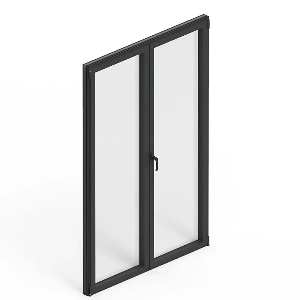 GoodHome Porte-Fenêtre En Aluminium<Porte fenêtre alu 2 vantaux gris - l.140 x h.215 cm, tirant droit