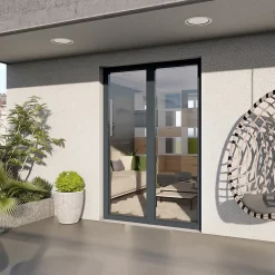 GoodHome Porte-Fenêtre En Aluminium<Porte fenêtre alu 2 vantaux gris - l.140 x h.215 cm, tirant droit