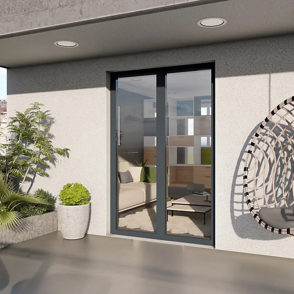 GoodHome Porte-Fenêtre En Aluminium<Porte fenêtre alu 2 vantaux gris - l.140 x h.215 cm, tirant droit