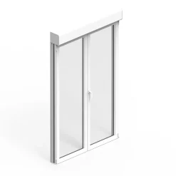GoodHome Porte-Fenêtre En Aluminium<Porte fenêtre alu 2 vantaux + volet roulant électrique blanc - l.140 x h.215 cm, tirant droit