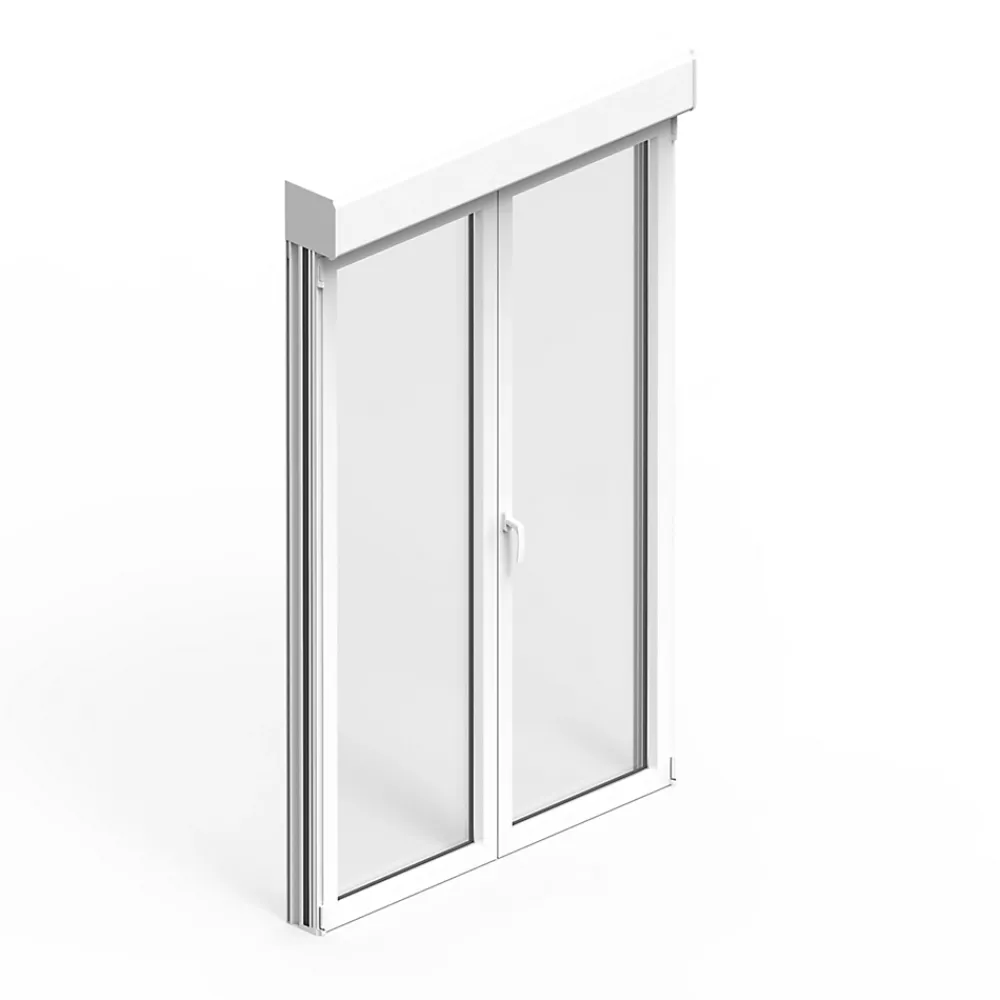 GoodHome Porte-Fenêtre En Aluminium<Porte fenêtre alu 2 vantaux + volet roulant électrique blanc - l.140 x h.215 cm, tirant droit