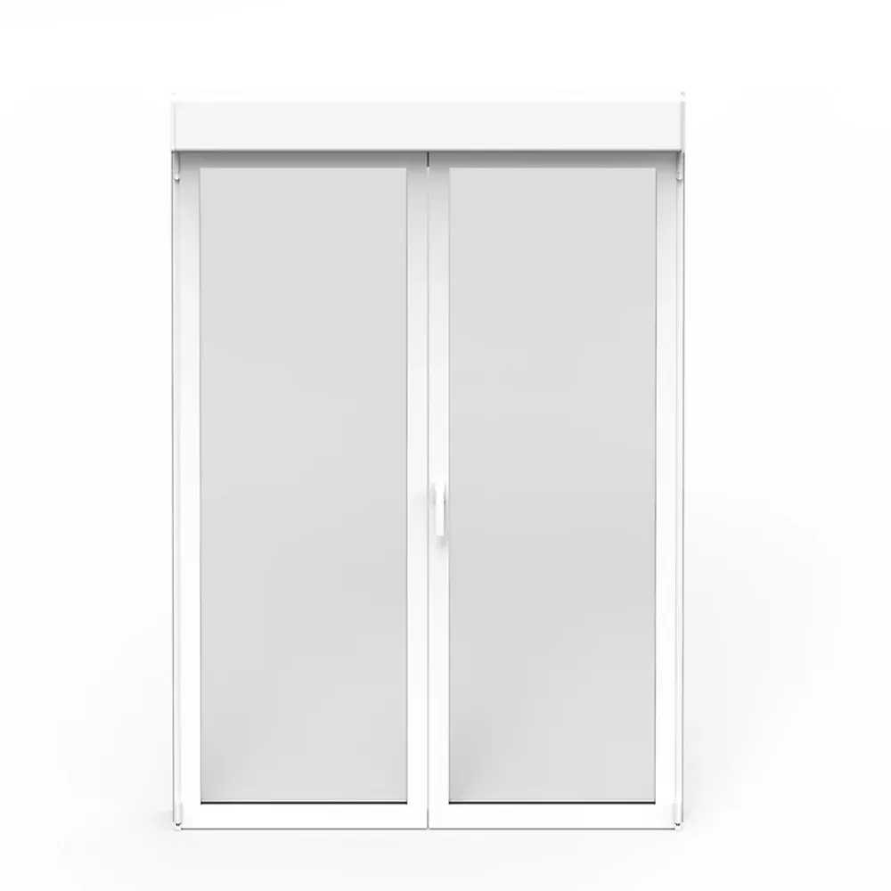 GoodHome Porte-Fenêtre En Aluminium<Porte fenêtre alu 2 vantaux + volet roulant électrique blanc - l.140 x h.215 cm, tirant droit