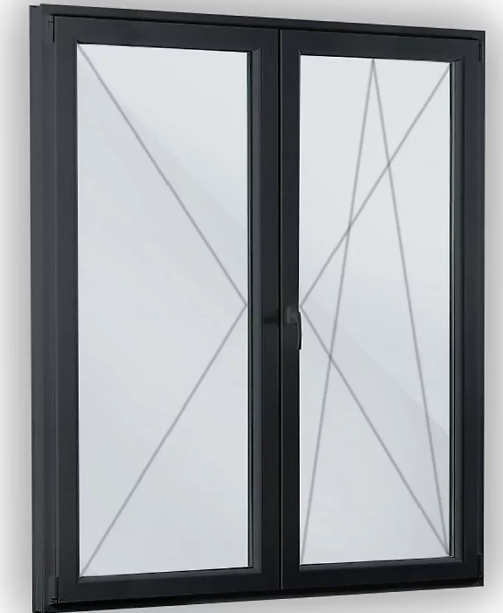 Fral Fermetures Porte fenêtre oscillo-battante double vantaux PVC anthracite L 1200mm x H 2150mm ouvrant droit- Fenêtre Pvc