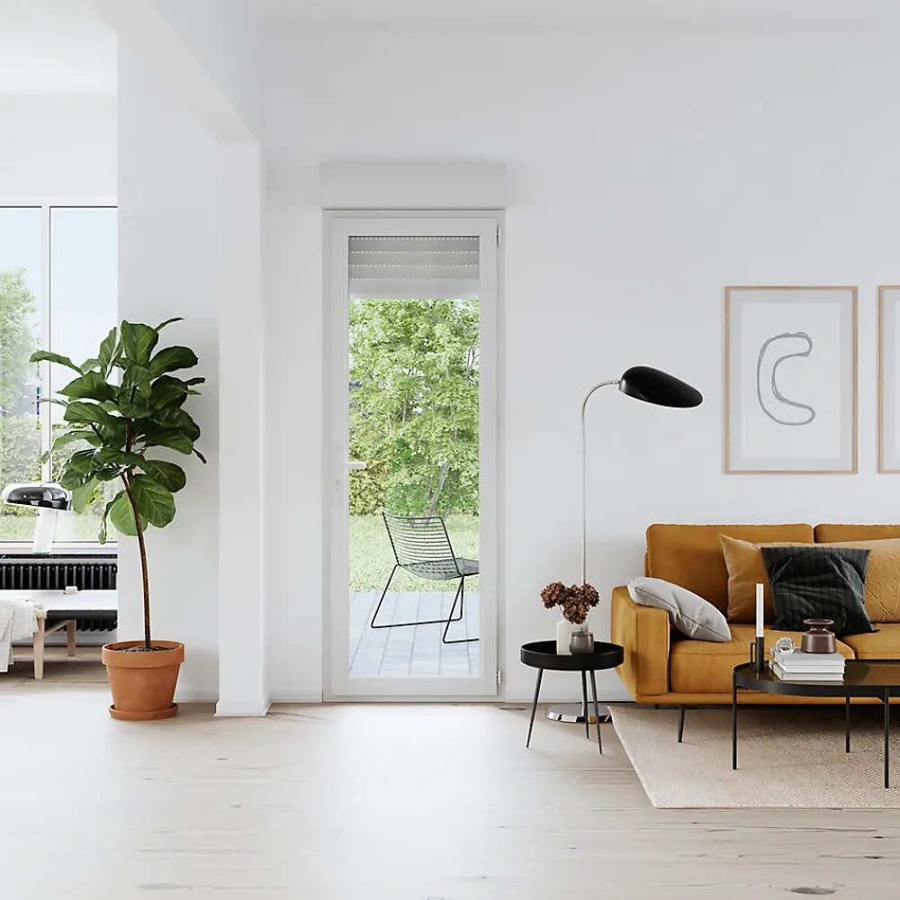 GoodHome Porte fenêtre PVC 1 vantail tirant + volet roulant électrique blanc - l.80 x h.205 cm, tirant droit- Porte-Fenêtre En Pvc