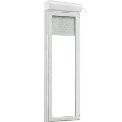 GoodHome Porte fenêtre PVC 1 vantail tirant + volet roulant électrique blanc - l.80 x h.205 cm, tirant droit- Porte-Fenêtre En Pvc