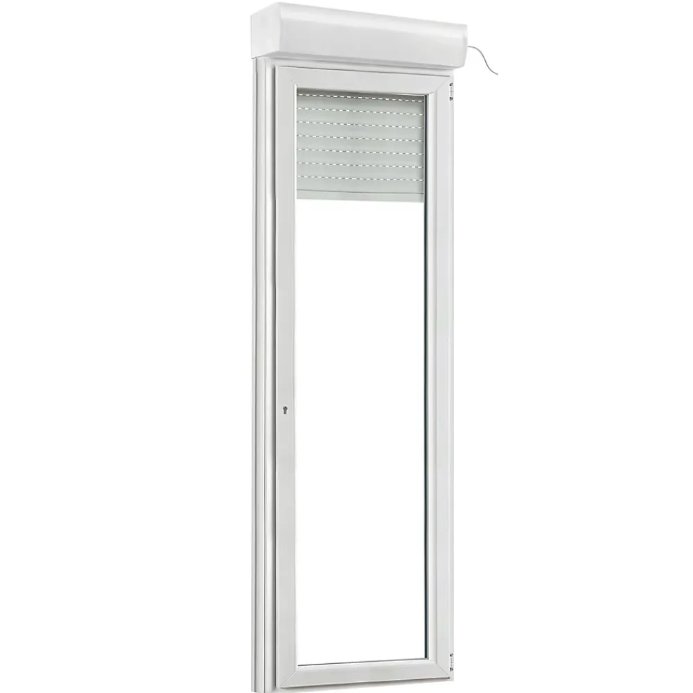 GoodHome Porte fenêtre PVC 1 vantail tirant + volet roulant électrique blanc - l.80 x h.205 cm, tirant droit- Porte-Fenêtre En Pvc