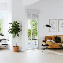 GoodHome Porte fenêtre PVC 1 vantail tirant + volet roulant électrique blanc - l.80 x h.205 cm, tirant droit- Porte-Fenêtre En Pvc