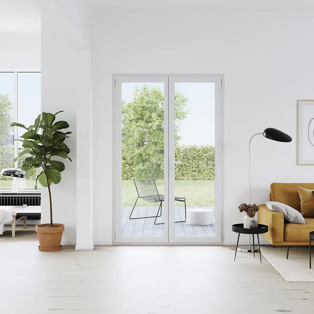 GoodHome Porte fenêtre PVC 2 vantaux blanc - l.140 x h.215 cm, tirant droit- Porte-Fenêtre En Pvc
