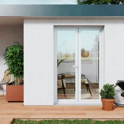 GoodHome Porte fenêtre PVC 2 vantaux blanc - l.140 x h.215 cm, tirant droit- Porte-Fenêtre En Pvc