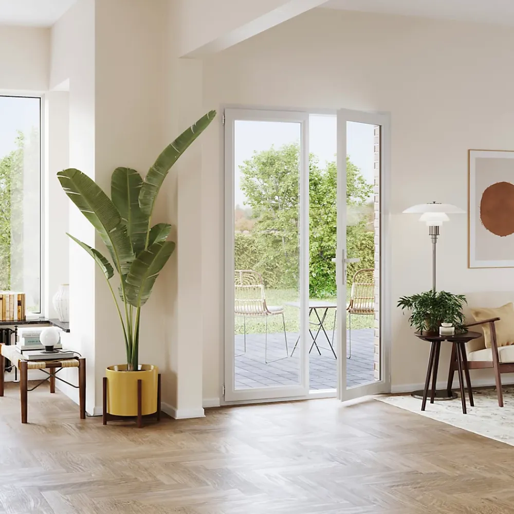 GoodHome Porte fenêtre PVC 2 vantaux blanc - l.140 x h.215 cm, tirant droit- Porte-Fenêtre En Pvc