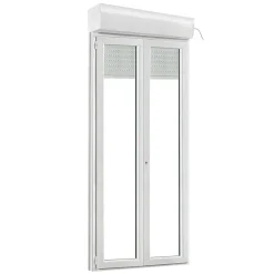 GoodHome Porte fenêtre PVC 2 vantaux tirant + volet roulant électrique blanc - l.120 x h.205 cm, tirant droit- Porte-Fenêtre En Pvc
