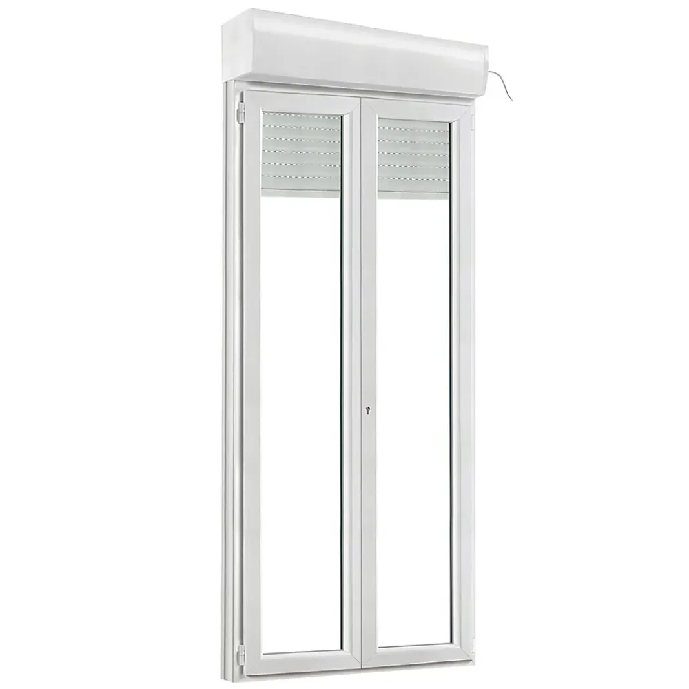 GoodHome Porte fenêtre PVC 2 vantaux tirant + volet roulant électrique blanc - l.120 x h.205 cm, tirant droit- Porte-Fenêtre En Pvc