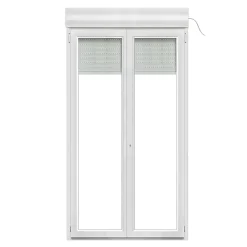 GoodHome Porte fenêtre PVC 2 vantaux tirant + volet roulant électrique blanc - l.120 x h.205 cm, tirant droit- Porte-Fenêtre En Pvc