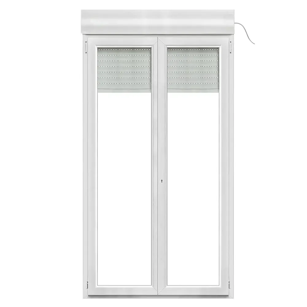 GoodHome Porte fenêtre PVC 2 vantaux tirant + volet roulant électrique blanc - l.120 x h.205 cm, tirant droit- Porte-Fenêtre En Pvc