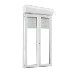 GoodHome Porte fenêtre PVC 2 vantaux tirant + volet roulant électrique blanc - l.120 x h.215 cm, tirant droit- Porte-Fenêtre En Pvc