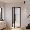 Schulte Porte Intérieure Loft En Verre - 83x197 - Atelier - Noir Mat - Satiné - 3 Vitrages - Tirant Droite- Bloc Porte