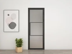 Schulte Porte Intérieure Loft En Verre - 83x197 - Atelier - Noir Mat - Satiné - 3 Vitrages - Tirant Droite- Bloc Porte