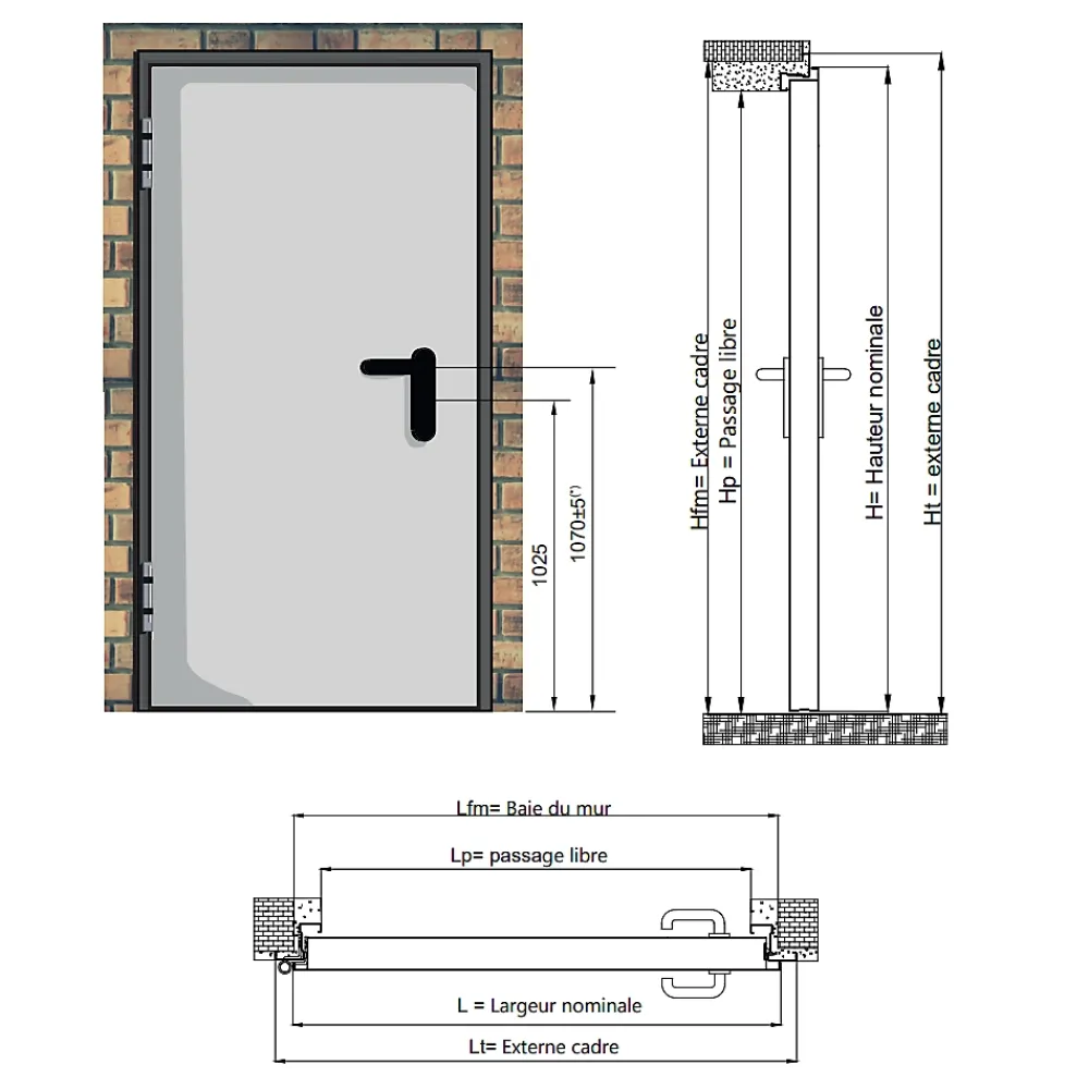 4M Porte Métallique Industrielle De Service Isolée Réversible L1100 H2050 RAL7016 En Applique- Porte De Service