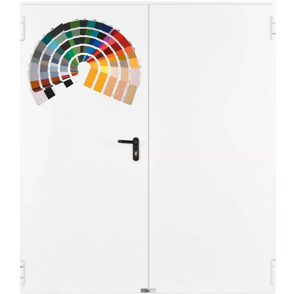 4M Porte Métallique Industrielle Coupe Feu 1H Double Poussant Droit L900+900 H2050 RAL9010 En Applique- Porte De Service