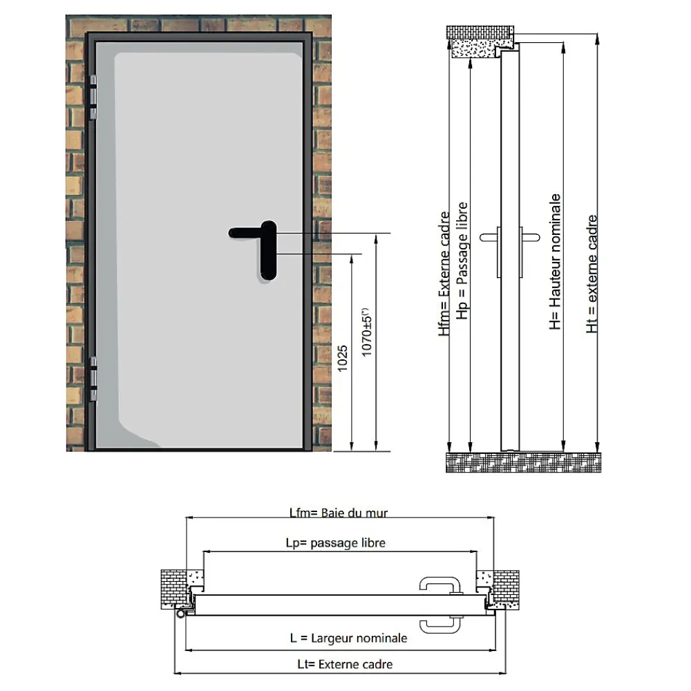 4M Porte De Service<Porte Métallique Industrielle Coupe Feu 1H Réversible L900 H2050 RAL9010 En Applique